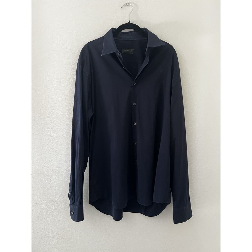 Prada Men’s Button Down Dress Shirt Dark Navy Blue Size 42 Classic Collared